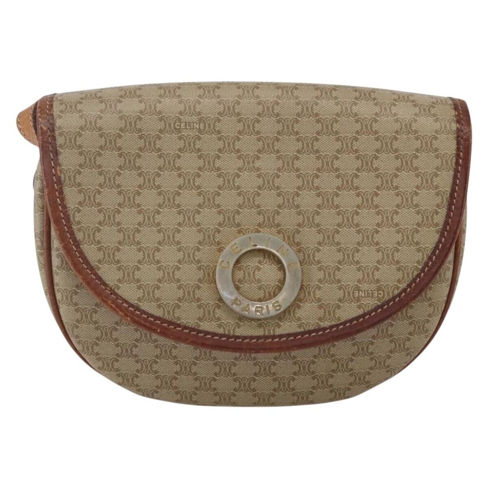 Celine Vintage Macadam Circle Logo Canvas and Leather
